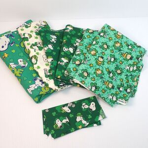 Lot of Peanuts Snoopy & Charlie Brown Fabric St. Patrick's Day Themed 7 Pieces